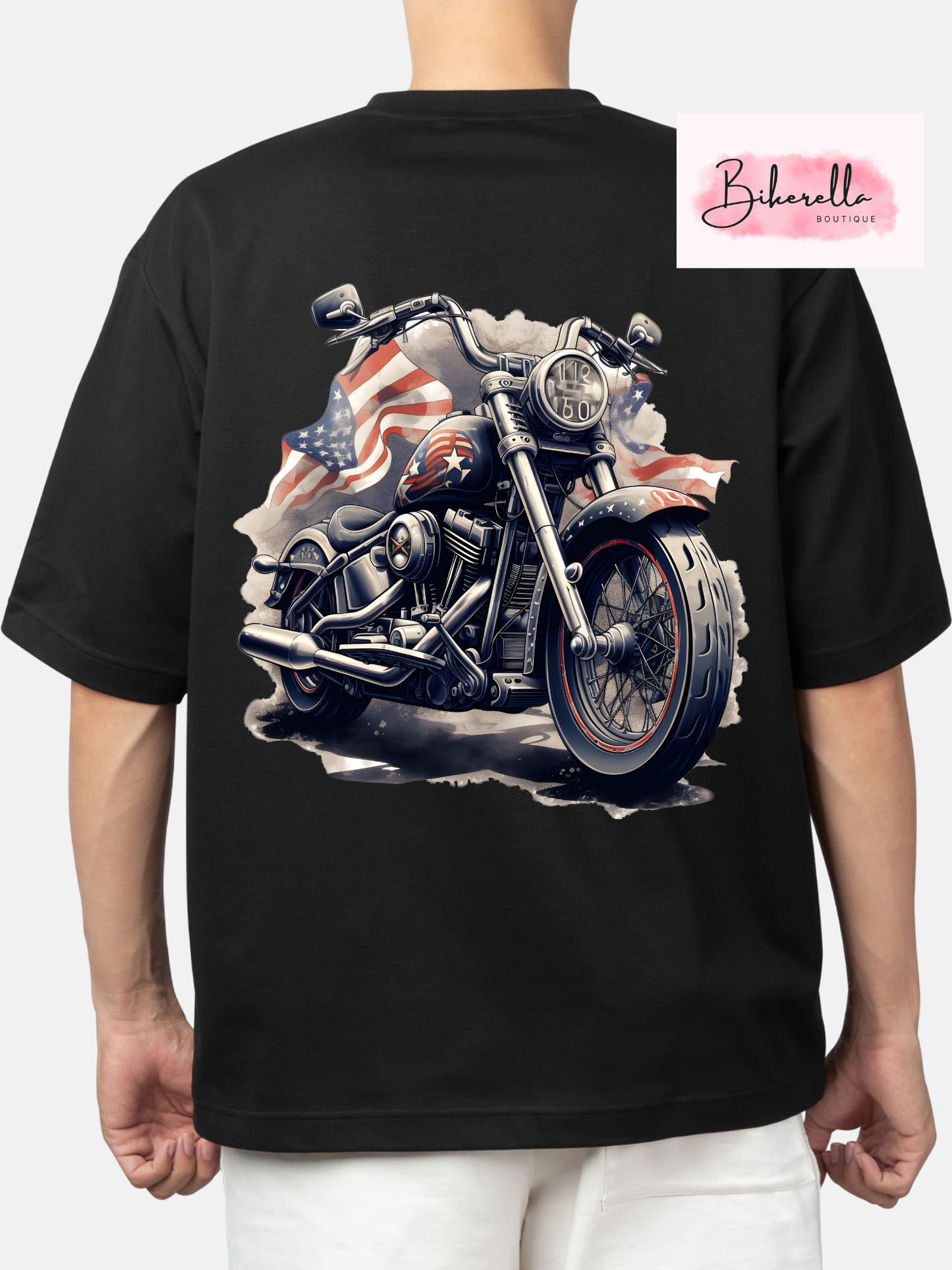 Harley With Flag Men's T-Shirt